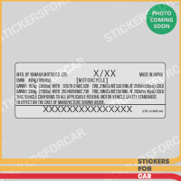 Yamaha YZF-R6 Motorcycle VIN ID TAG Custom Decal Sticker 27D-2118B-00
