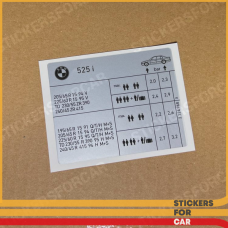 BMW E34 525i Touring Tire pressure sticker decal Reifendruck Aufkleber 2124968a