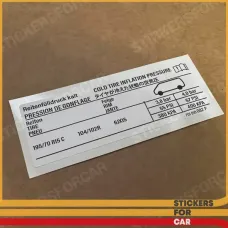 Volkswagen Tire Pressure Stickers 701010082P